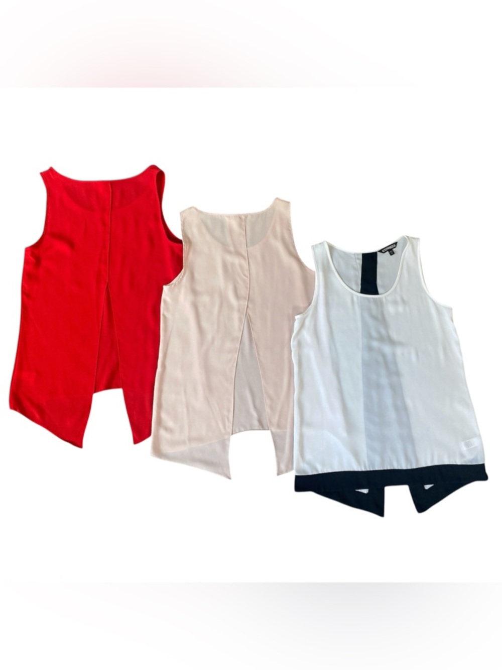 Set of 3 Open Back, Flowy, Feminine, Coquette Tank Tops, Soft Pink, Red, White S - Picture 2 of 14